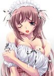  blush breast_squeeze breasts cleavage copyright_request large_breasts maid one_eye_closed shiruko solo 