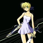  aqua_eyes artoria_pendragon_(all) blonde_hair dress fate/stay_night fate_(series) komusou saber solo sword weapon 