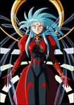  90s absurdres blue_hair facial_mark forehead_mark highres incredibly_absurdres light_hawk_wings ryouko_(tenchi_muyou!) solo spiked_hair tenchi_muyou! vector_trace wings yellow_eyes 