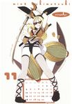  2006 animal_ears blonde_hair blue_eyes breasts bunny_ears calendar_(medium) getsumento_heiki_miina gloves highres large_breasts long_hair november okama scan shimotsuki_mina solo sunglasses sword tail thighhighs weapon 