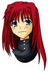  aozaki_aoko blue_eyes blush buttons closed_mouth collar face looking_at_viewer red_hair simple_background solo tsukihime white_background yae_shiragi 