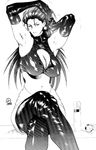  1girl adjusting_hair alternate_hairstyle armpits bare_shoulders biceps boots breasts cleavage cleavage_cutout covered_nipples crossed_legs dairoku_tenma doujinshi earrings elbow_gloves gloves greyscale hair_down hair_slicked_back hair_spray hairdressing half-closed_eye halterneck jewelry large_breasts long_hair looking_at_viewer midriff miniskirt monochrome musashi_(pokemon) muscle muscular_female navel one_eye_closed pencil_skirt pokemon pokemon_(anime) pokemon_(classic_anime) scan shiny shiny_clothes signature simple_background sitting skirt solo team_rocket thigh_boots thighhighs turtleneck unzipped wide_hips 