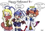  2girls cosplay costume_switch digiko disgaea english etna etna_(cosplay) flonne flonne_(cosplay) halloween happy_halloween laharl laharl_(cosplay) makai_senki_disgaea multiple_girls thighhighs white_background 