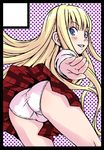  black_border border circle_cut evangeline_a_k_mcdowell face ha-ru long_hair looking_back mahou_sensei_negima! panties pantyshot plaid plaid_skirt skirt solo underwear 