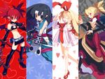  bare_legs blonde_hair bow demon_girl disgaea dress etna flonne flonne_(fallen_angel) harada_takehito makai_senki_disgaea_2 multiple_girls official_art pointy_ears rozalin strapless strapless_dress thighhighs yellow_bow yukimaru 