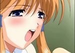  ane_to_boin animated animated_gif blush cum cum_in_mouth ejaculation facial hanamaru_mikan handjob lowres open_mouth orange_hair penis solo_focus tongue 