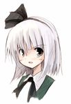  bob_cut bow face glaring hair_bow konpaku_youmu looking_at_viewer neck_ribbon ribbon seo_tatsuya serious short_hair silver_hair solo touhou yellow_eyes 