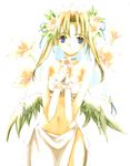  angel_wings blonde_hair blue_eyes collar flower hibiscus mizuhara_mei original ribbon solo tropical twintails wings 