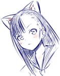  animal_ears asymmetrical_bangs bangs cat_ears closed_mouth face ha-ru mahou_sensei_negima! monochrome purple sakurazaki_setsuna sketch solo spot_color 