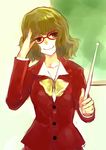  bespectacled formal glasses kazami_yuuka nokishita pointer smile solo suit teacher touhou 