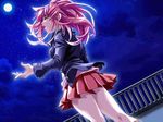  artist_request closed_eyes dutch_angle game_cg glowing jacket moon music night pink_hair rooftop s.n.o.w singing skirt sky solo 