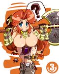  ? axe blue_eyes breasts cleavage gloves huge_breasts long_hair luigi64 malon md5_mismatch pointy_ears red_hair solo spoken_question_mark the_legend_of_zelda the_legend_of_zelda:_ocarina_of_time weapon 