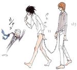  bottomless death_note l_(death_note) long_sleeves lowres multiple_boys nina_matsumoto pants yagami_light 