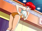  ass braid breasts buruma check_artist genderswap genderswap_(mtf) gym_uniform haruyama_kazunori kneepits large_breasts ranma-chan ranma_1/2 red_hair saotome_ranma single_braid solo twisted_torso underboob 