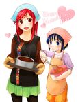  :d apron baking_sheet blue_eyes blue_hair blush cake cake_pan chocolate_making food happy_valentine irieria mixing_bowl multiple_girls open_mouth oven_mitts p2!_let's_play_pingpong pantyhose pleated_skirt red_eyes red_hair simple_background skirt sleeves_pushed_up smile valentine whisk whisking white_background 