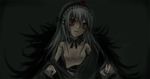  black_dress breasts collarbone dark detached_collar doll doll_joints dress frills hairband lolita_hairband looking_at_viewer medium_breasts no_nipples red_eyes rozen_maiden shimadoriru silver_hair solo suigintou topless 