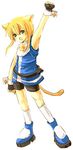  animal_ears arm_up armpits artist_request bare_shoulders belt belt_pouch blonde_hair bridget_(guilty_gear) cat_ears cat_tail catboy contrapposto green_eyes guilty_gear kneehighs looking_at_viewer male_focus otoko_no_ko pocket pose pouch shorts simple_background skin_tight solo standing tail tank_top white_background white_legwear 