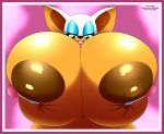  areola big_breasts breasts chiropteran cornchip21 erect_nipples eyelashes eyeshadow female green_eyes habbodude hi_res holding_breast huge_breasts hyper hyper_breasts lipstick looking_at_viewer makeup mammal navel nipples rouge_the_bat smile solo sonic_(series) speeds video_games 