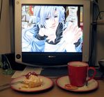  2d_dating blue_hair cookie food lonely love_drops male_focus photo solo tea 