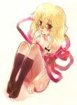  blonde_hair cum kirisame_marisa kneehighs naked_ribbon nokishita ribbon socks solo touhou 