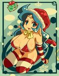  blue_eyes blue_hair breasts christmas hat huge_breasts long_hair luigi64 md5_mismatch nayru open_mouth pointy_ears socks solo striped the_legend_of_zelda the_legend_of_zelda:_oracle_of_ages thighhighs 