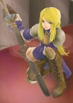  agrias_oaks armor blonde_hair boots final_fantasy final_fantasy_tactics long_hair mochiya solo sword thigh_boots thighhighs weapon yellow_eyes 