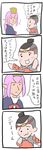  1girl :3 artist_request black_hair blush comic elf elvaan expressionless face final_fantasy final_fantasy_xi looking_at_viewer looking_away pink_hair pointy_ears prishe profile short_hair speech_bubble sweat talking tenzen_(ff11) upper_body 