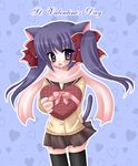  amano_(caramel_shock) animal_ears box cat_ears copyright_request gift heart-shaped_box holding holding_gift miniskirt scarf school_uniform skirt solo thighhighs twintails valentine zettai_ryouiki 