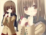  black_scarf blazer blush brown_eyes brown_hair jacket looking_at_viewer original scarf school_uniform solo valentine zinno zoom_layer 