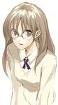  brown_eyes brown_hair character_request copyright_request glasses long_hair morii_shizuki simple_background solo sweater upper_body white_background 