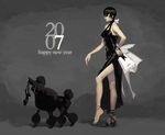  2007 barefoot black_dress black_hair dog dress feet high_heels nekkeau new_year original poodle realistic shoes short_hair 