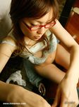  bottomless bra from_above glasses photo red-framed_eyewear rinako_aimi shirt_lift solo underwear undressing 