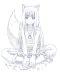  animal_ears date_(senpen) holo long_hair monochrome solo spice_and_wolf tail wolf_ears 