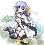  asymmetrical_wings blue_hair blush breasts choker cleavage dizzy guilty_gear large_breasts nt50 ribbon solo tail tail_ribbon thighhighs wings 
