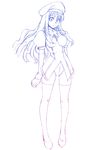  caren_hortensia fate/hollow_ataraxia fate/stay_night fate_(series) hat kusanagi_tonbo layered_sleeves long_hair monochrome sketch solo thighhighs 