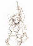  breasts broom kusanagi_tonbo large_breasts maid monochrome mop original sketch solo 