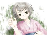  :o grey_hair japanese_clothes kimono looking_at_viewer lying mushishi nyoi obi sash short_hair solo tanyuu_karibusa yellow_eyes 