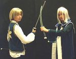  bakumatsu_rouman cosplay kaede_(bakumatsu_rouman) lowres multiple_boys photo setsuna_(bakumatsu_rouman) snk sword weapon 