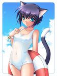  animal_ears cat_ears copyright_request one-piece_swimsuit saeki_hokuto school_swimsuit solo swimsuit tail 