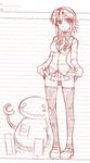  kusanagi_tonbo miniskirt monochrome original red school_uniform sketch skirt skirt_lift solo thighhighs zettai_ryouiki 
