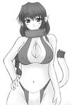  animal_ears breasts cleavage cleavage_cutout collar greyscale huge_breasts karura_(utawareru_mono) kezu metal_collar monochrome solo tail utawareru_mono 