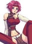  asano_akira bare_shoulders breasts code_geass covered_nipples kallen_stadtfeld large_breasts lowres midriff red_hair sleeveless sleeveless_turtleneck solo thighhighs turtleneck 