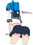  ass blue_eyes blue_hair copyright_request miniskirt oekaki onija_tarou school_uniform sketch skirt solo twintails 