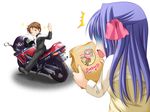  1girl bow floralia game_cg ground_vehicle masaharu motor_vehicle motorcycle pink_bow shirase_ui tachibana_yosuke 