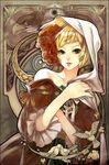  animal art_nouveau bare_shoulders bird black_eyes blonde_hair braid chkuyomi copyright_request dove dress falcon flower hair_flower hair_ornament hood long_hair plant ribbon solo twin_braids very_long_hair 