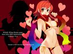  bikini breasts covered_nipples heart highres kusanagi_tonbo large_breasts orange_hair original scarf short_hair side-tie_bikini solo swimsuit wallpaper yellow_eyes 