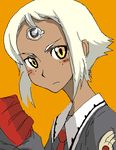  blush dark_skin freckles kusanagi_tonbo lal'c_mellk_mal lowres oekaki orange_background short_hair sidelocks simple_background solo top_wo_nerae_2! white_hair yellow_eyes 