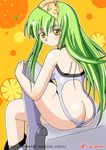  artist_request ass bangs boots c.c. code_geass food green_hair long_hair pizza slice_of_pizza solo thigh_boots thighhighs 