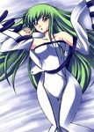  bangs bodysuit c.c. code_geass green_hair kuronezumi long_hair solo white_bodysuit 