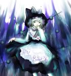  apron blonde_hair blurry capelet hand_to_own_mouth hat kashmir kirisame_marisa long_sleeves looking_at_viewer perfect_cherry_blossom scarf skirt_hold solo touhou witch_hat 